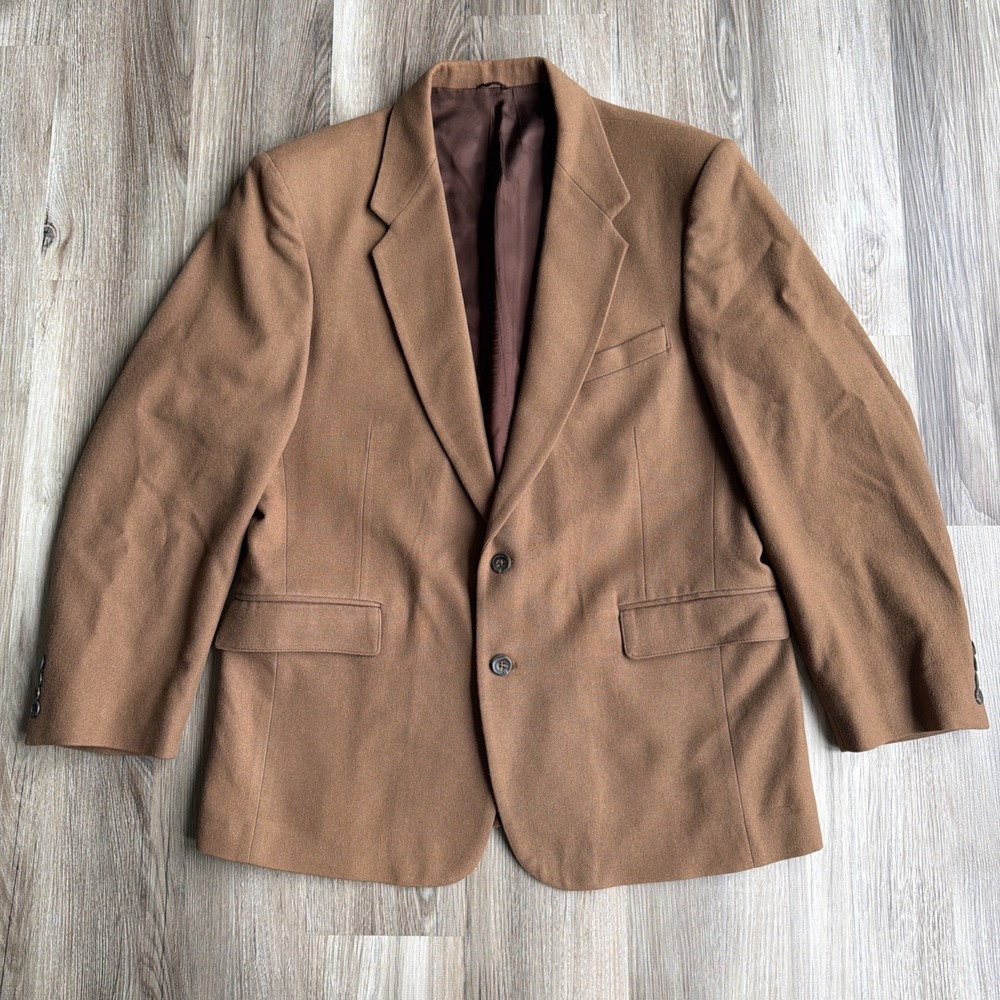 John Henry Mens 44R Camel Tan Pure Wool 2-Button Vintage Blazer Sport Coat